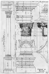 Schnitt und Aufriss einer zusammengesetzten Säule, entworfen von Andrea Palladio, Illustration aus 